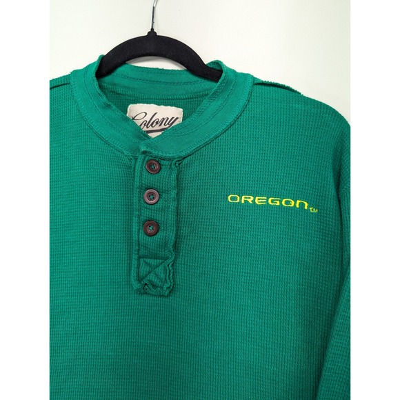 Colony Oregon Ducks Green Waffle Knit Long Sleeve Henley Shirt Mens M - Picture 9 of 9